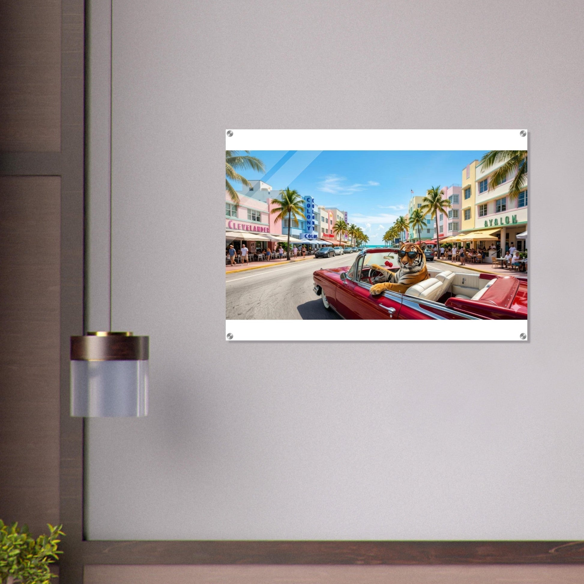 Miami Strip Cruisin' Tiger Acrylic Print | Fun Animal Wall Art | Luxury Home Decor | Unique Gift | Loki's Shop Too
