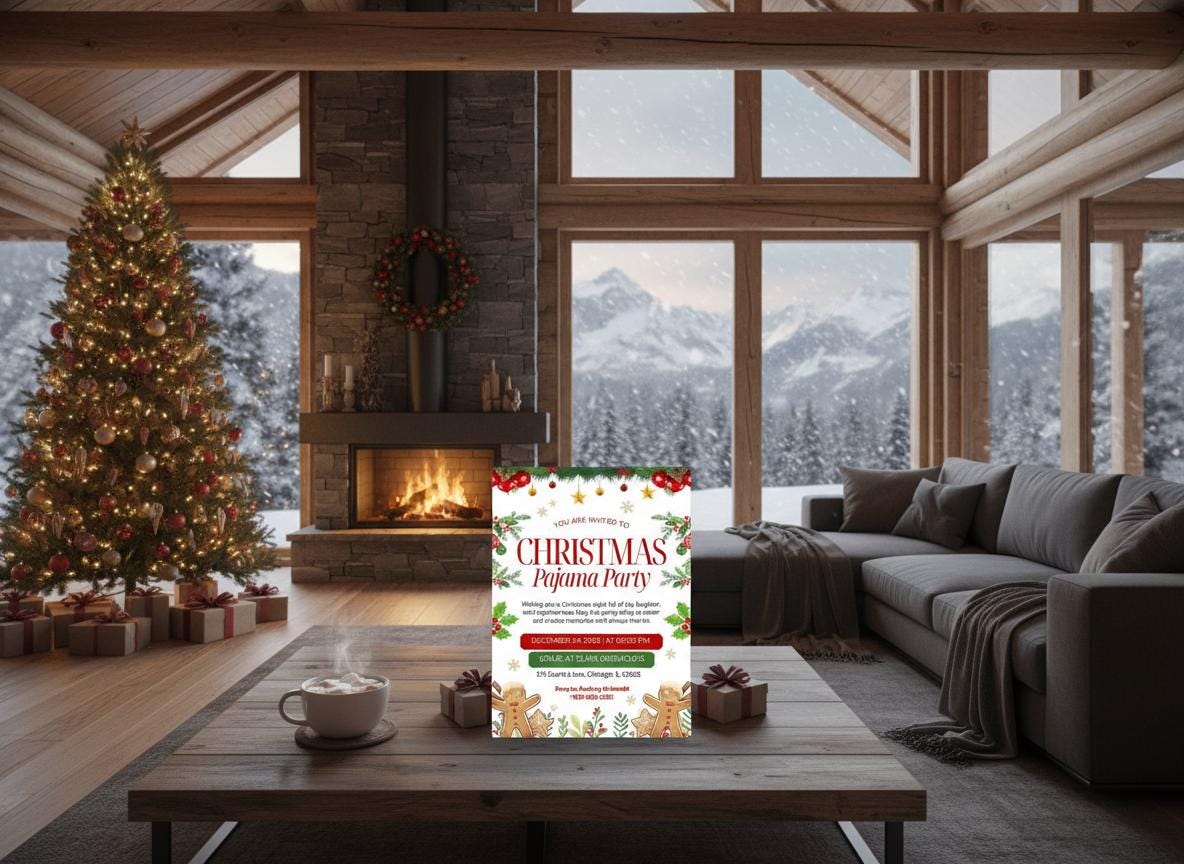Editable Christmas PJ Party Invitation Template (Digital Download) | Loki's Shop Too