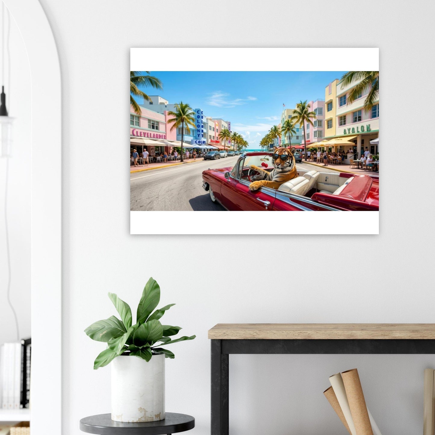 Cruisin the Miami Strip Bengal Tiger Fine Art Poster | Vivid Colors Giclée Print | Wild Animal Wall Art Gift | Loki's Shop Too