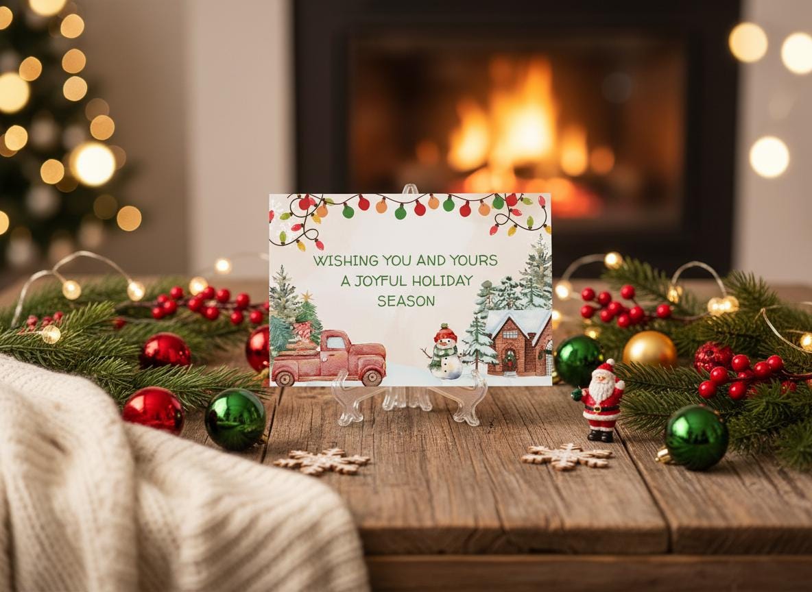 Editable Photo Christmas Card Template Festive Holiday Design (Digital Download) | Loki's Shop Too