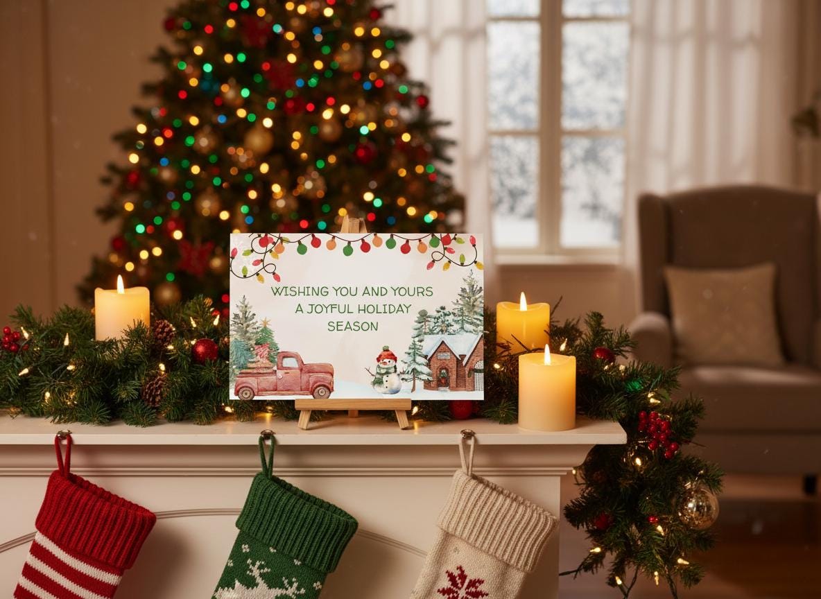 Editable Photo Christmas Card Template Festive Holiday Design (Digital Download) | Loki's Shop Too