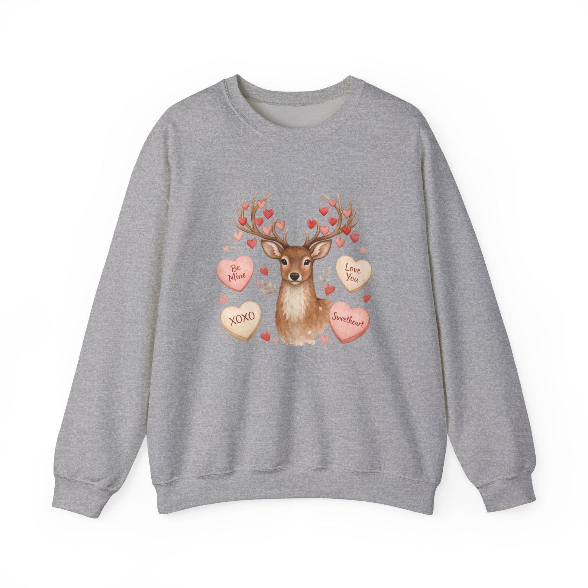 Valentine Reindeer Crewneck Sweatshirt | Heart Candy Antlers | Loki's Shop Too