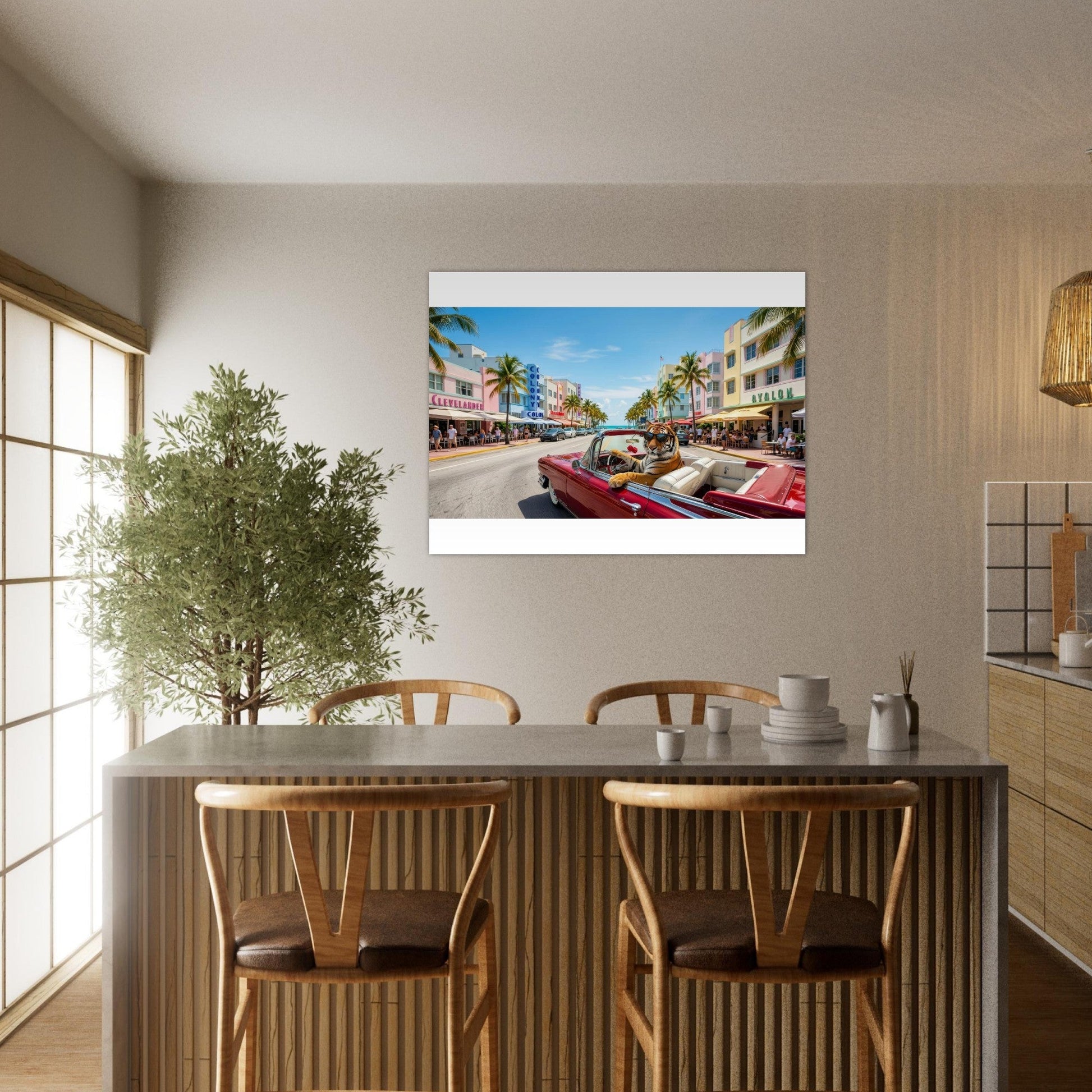 Cruisin the Miami Strip Bengal Tiger Fine Art Poster | Vivid Colors Giclée Print | Wild Animal Wall Art Gift | Loki's Shop Too