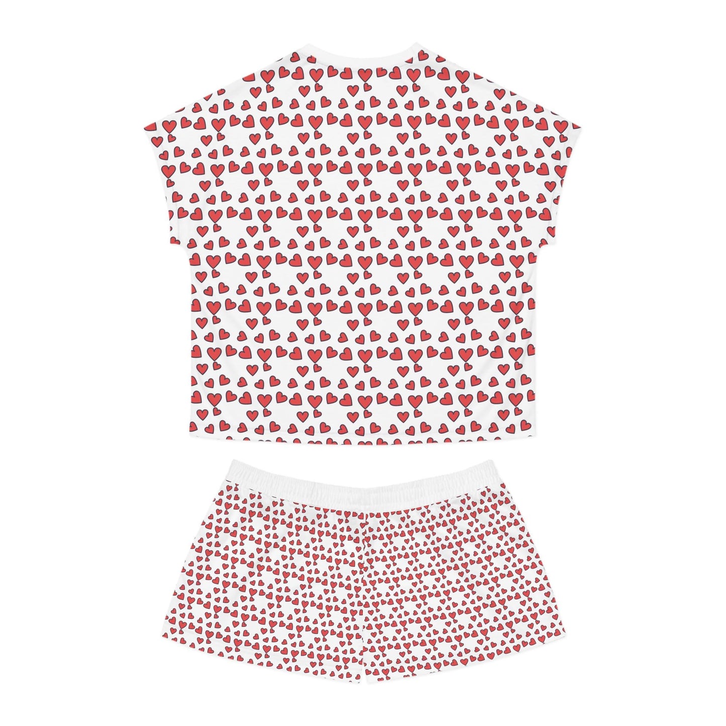 Hand-Drawn Red Hearts Valentine's Pattern Women's Short Pajama Set | Loki's Shop Too