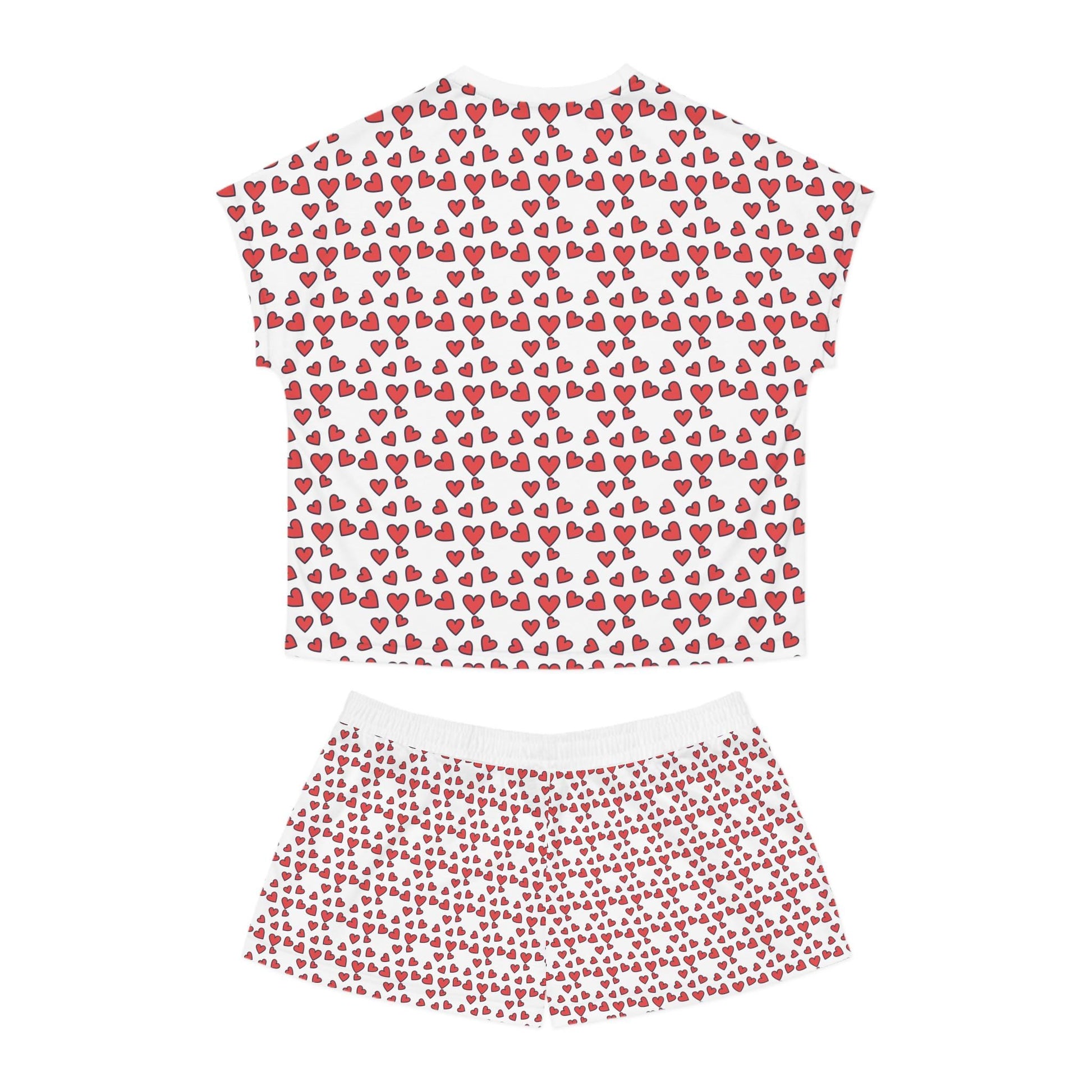 Hand-Drawn Red Hearts Valentine's Pattern Women's Short Pajama Set | Loki's Shop Too