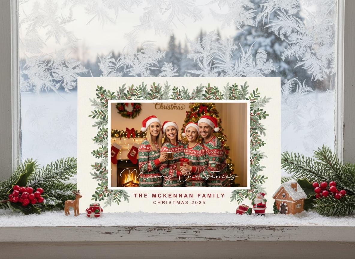 Editable Photo Christmas Card Template Festive Holiday Greeting (Digital Download) | Loki's Shop Too