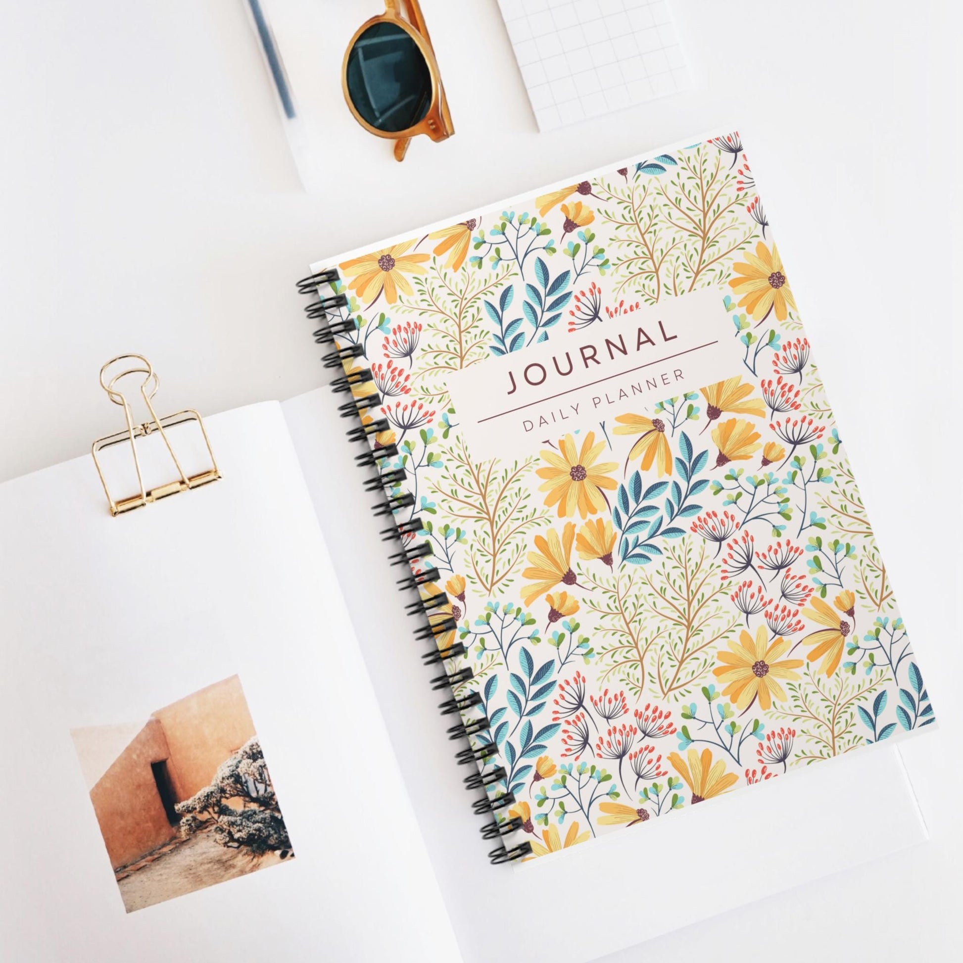 Floral Daily Planner, Spiral Ruled Notebook | Loki's Shop Too