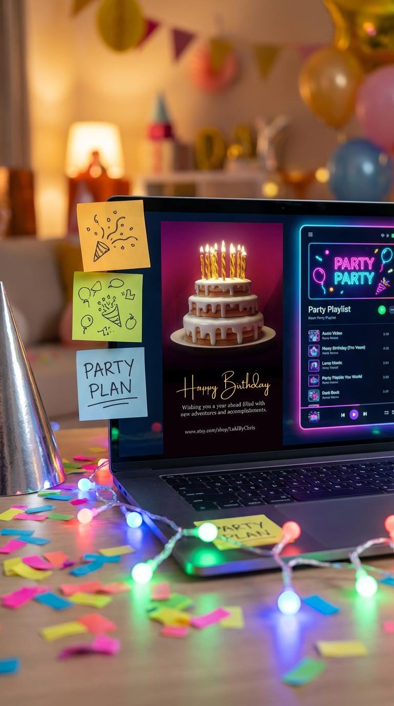 Colorful Neon Happy Birthday eCard | Editable Canva Template (Digital Download) | Loki's Shop Too