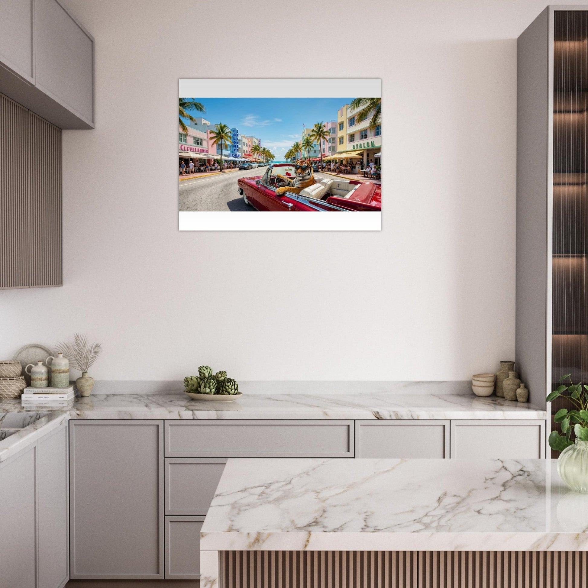 Cruisin the Miami Strip Bengal Tiger Fine Art Poster | Vivid Colors Giclée Print | Wild Animal Wall Art Gift | Loki's Shop Too