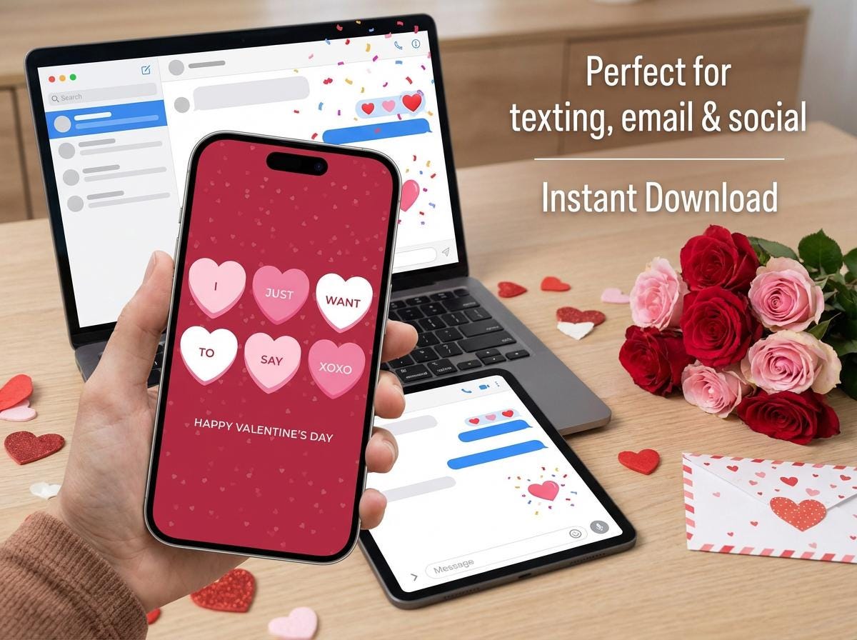 Printable Valentine’s Day Card 6x4 | Candy Heart Valentine “I Just Want To Say XOXO” | Instant Download | PDF PNG | Cute Love Card | Loki's Shop Too