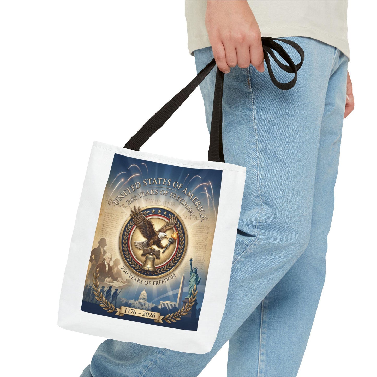 America 250th Anniversary Tote Bag | 1776–2026 USA 250 Years of Freedom Tote | Patriotic Eagle Liberty Bell Design | Loki's Shop Too