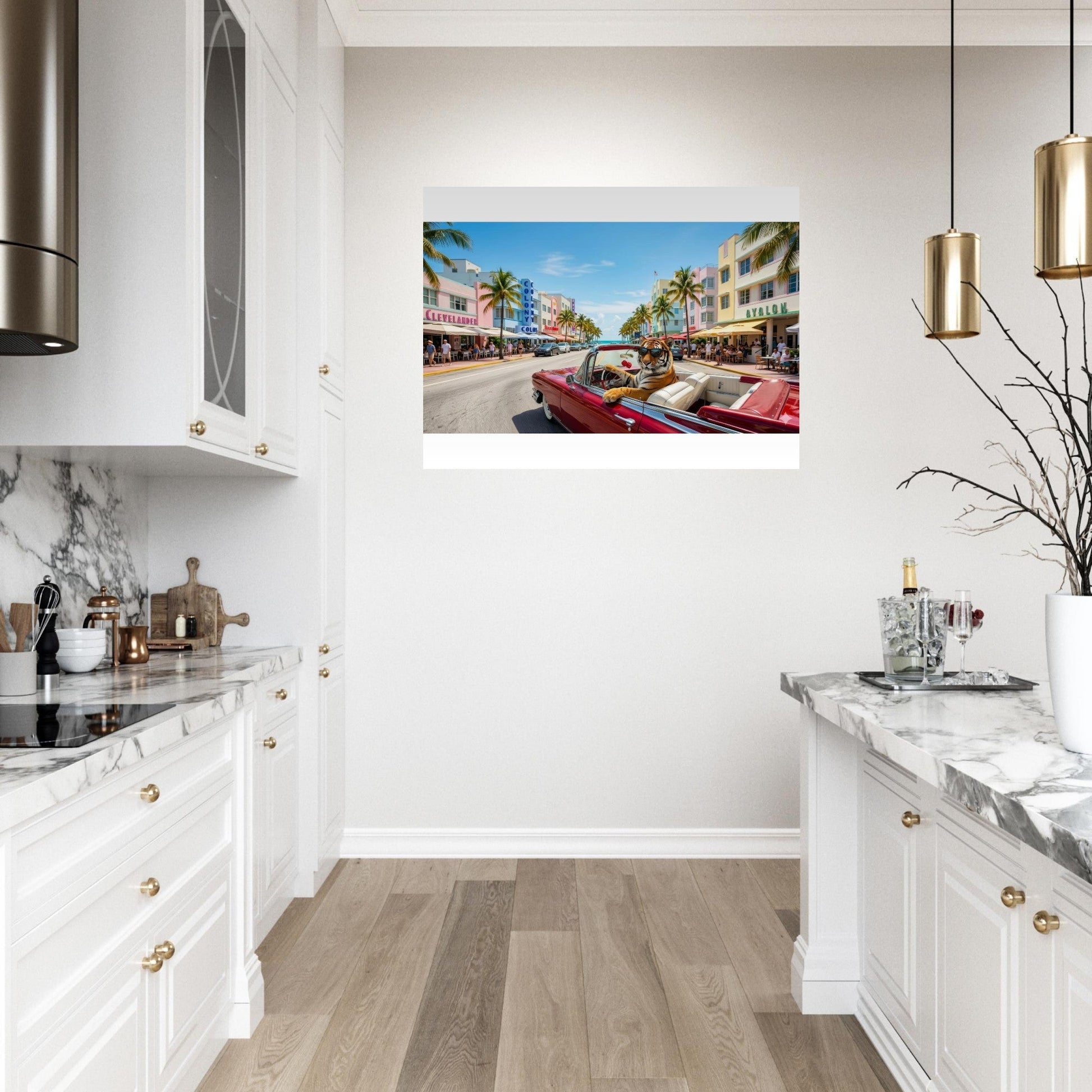 Cruisin the Miami Strip Bengal Tiger Fine Art Poster | Vivid Colors Giclée Print | Wild Animal Wall Art Gift | Loki's Shop Too