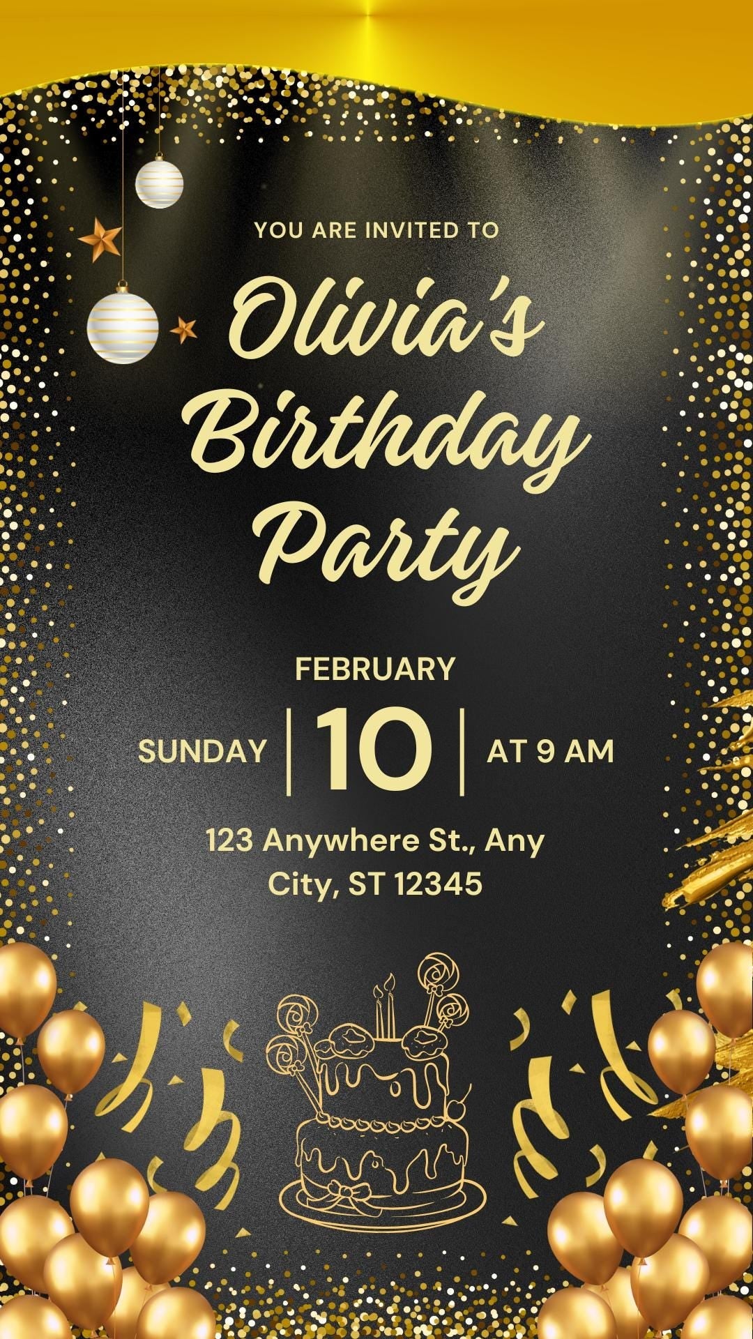 Gold & Black Birthday Party Video Invitation | Editable Digital Download | Elegant Mobile Birthday Card | Loki's Shop Too