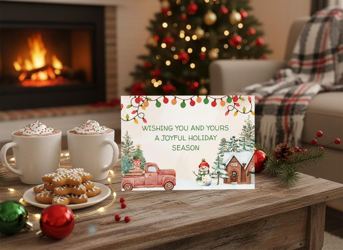 Editable Photo Christmas Card Template Festive Holiday Design (Digital Download) | Loki's Shop Too