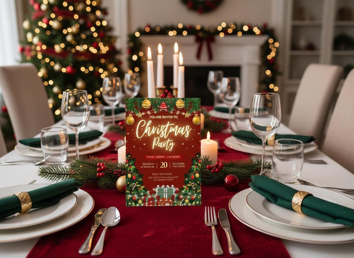 Editable Christmas Party Invitation Template Holiday Evite (Digital Download) | Loki's Shop Too