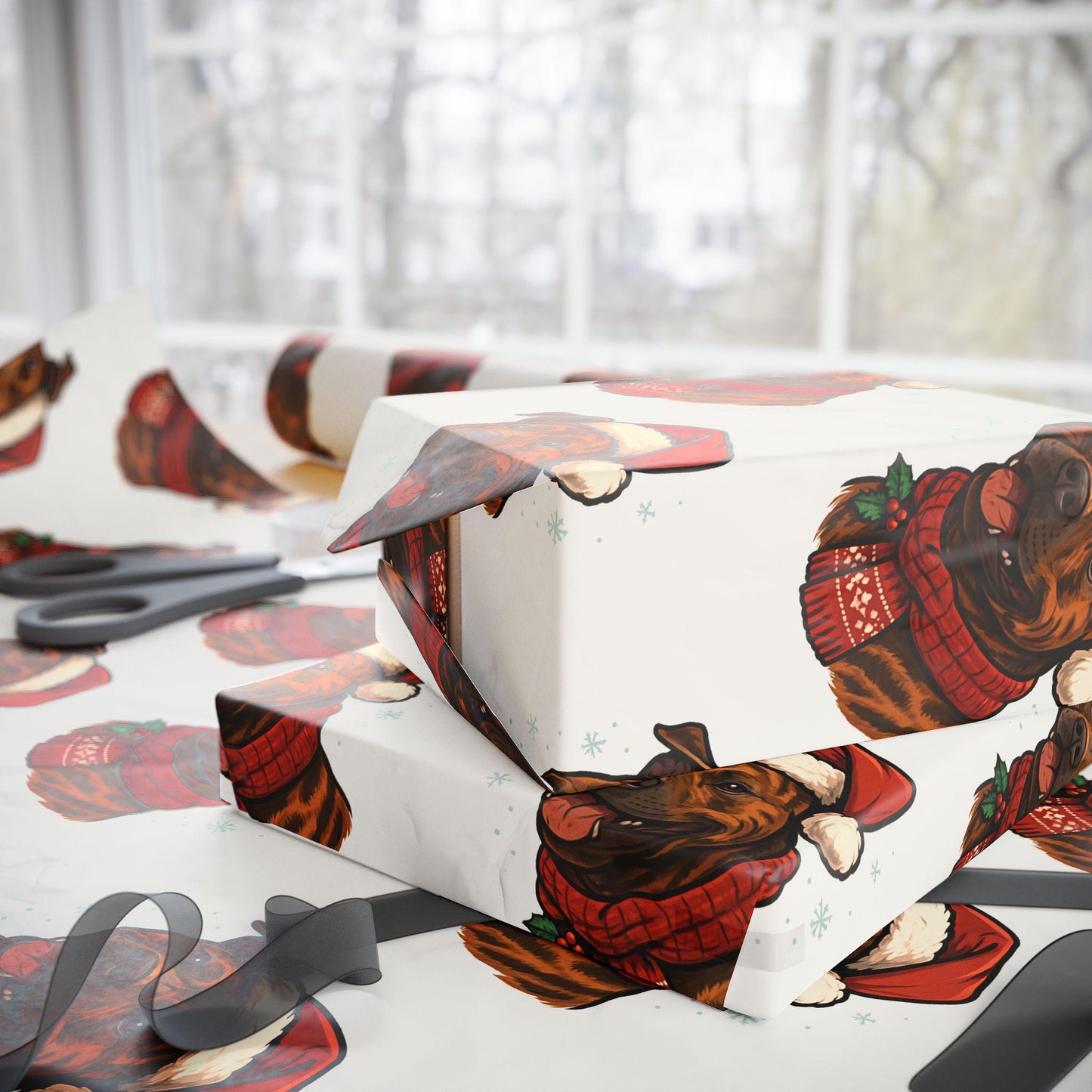 Pitbull Santa Hat Wrapping Paper Holiday Dog Gift Wrap | Loki's Shop Too