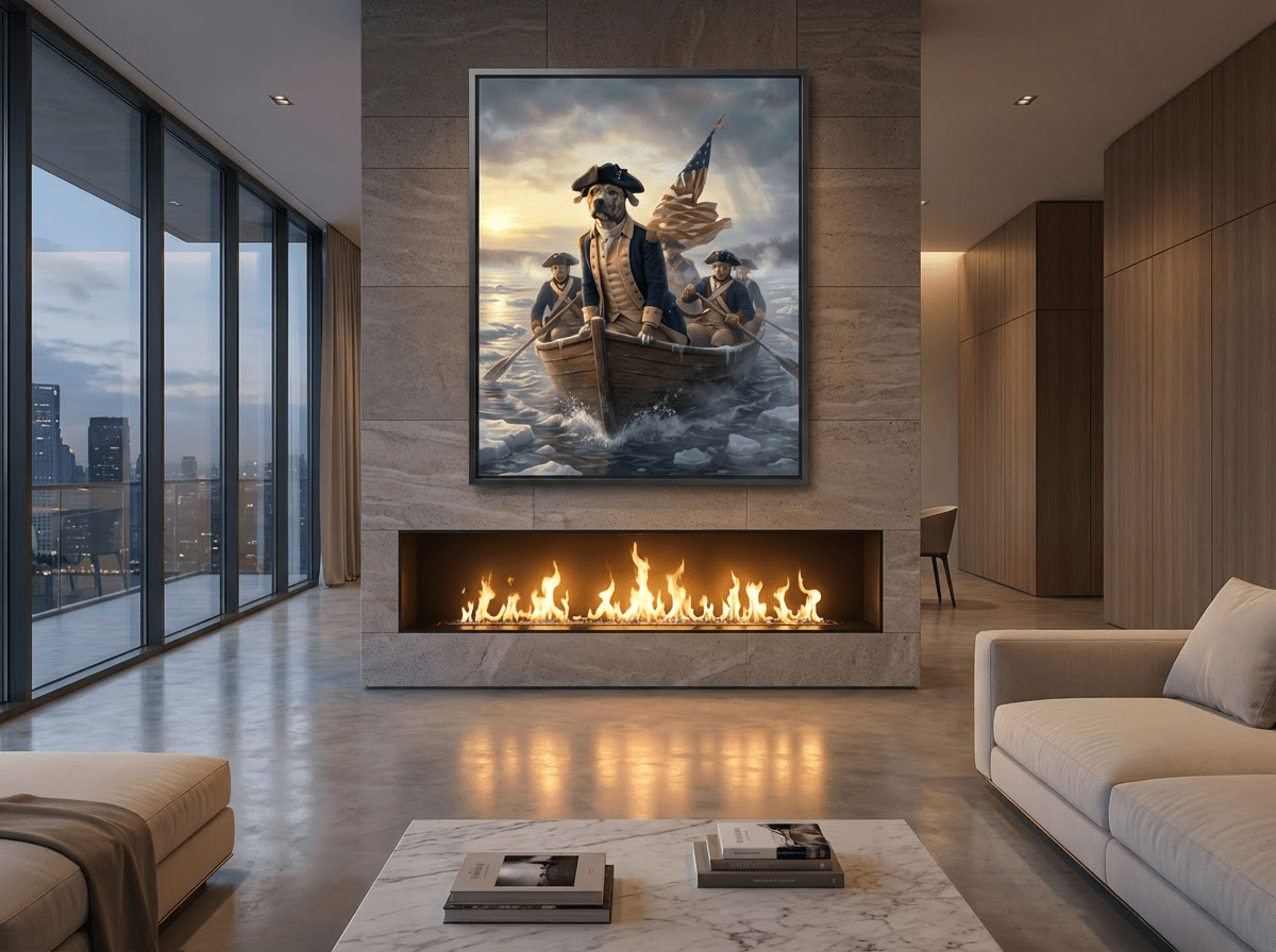 Revolutionary Pup Crossing Personalized Patriotic Pet Portrait (Digital Download) | Loki's Shop Too