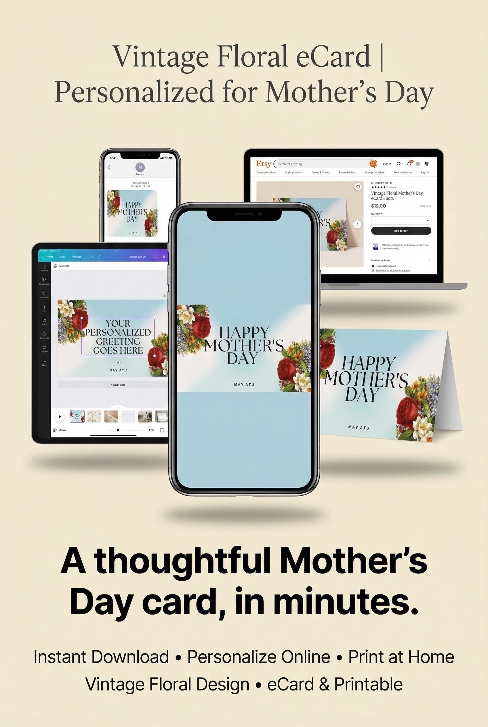 Editable Mother's Day eCard | Personalized Mom Greeting (Digital Download) | Loki's Shop Too