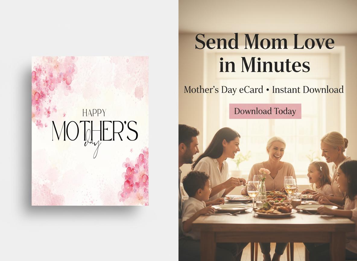 Pink Floral Watercolor Mother's Day Card | Instant Download eCard | Loki's Shop Too