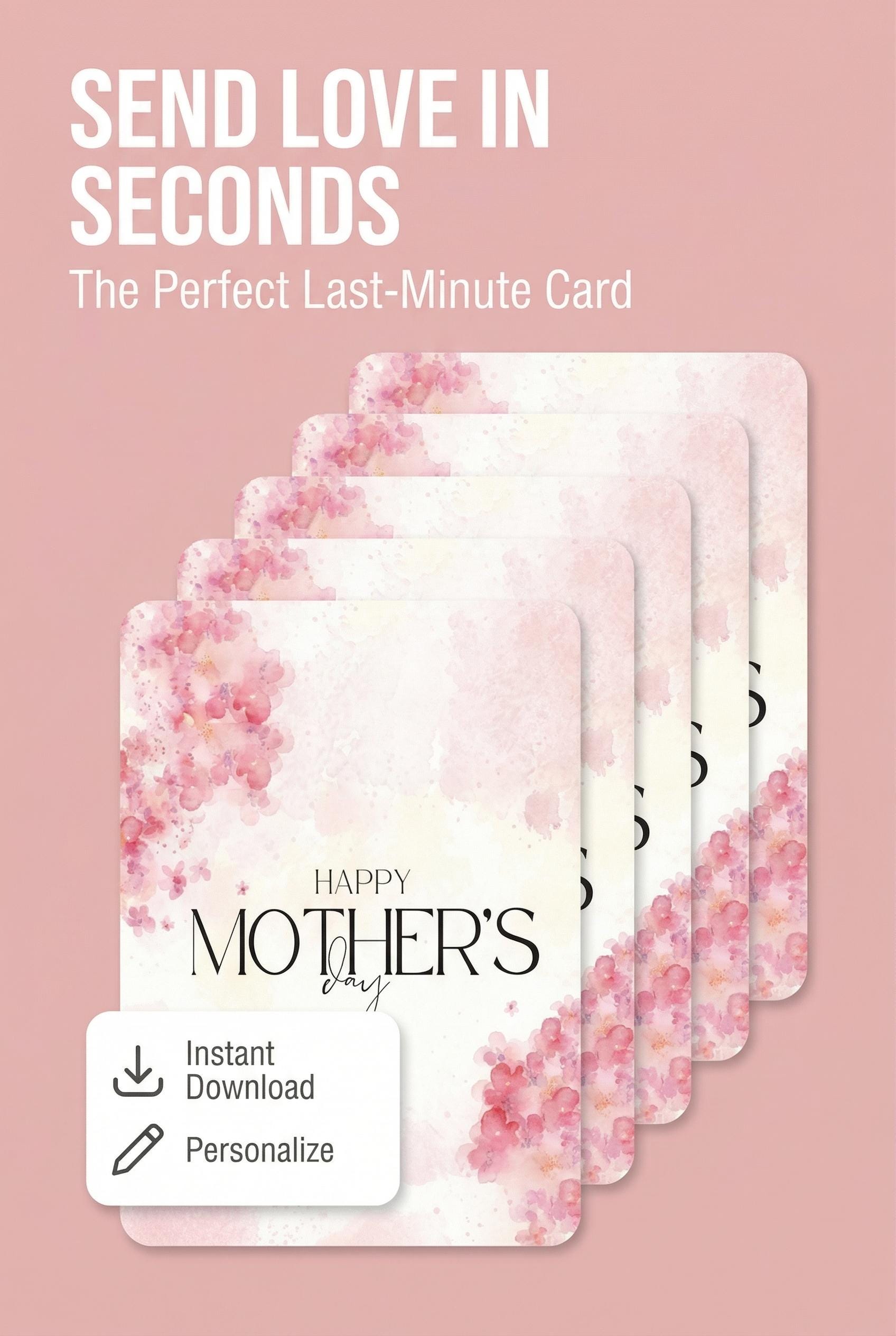 Pink Floral Watercolor Mother's Day Card | Instant Download eCard | Loki's Shop Too