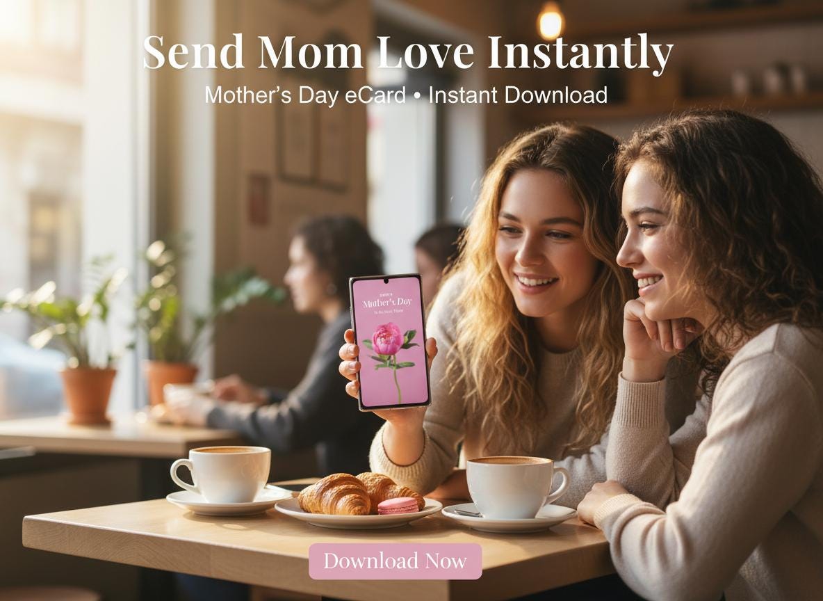 Pink Floral Mother's Day eCard | Modern Minimalist Greeting (Digital Download) | Loki's Shop Too